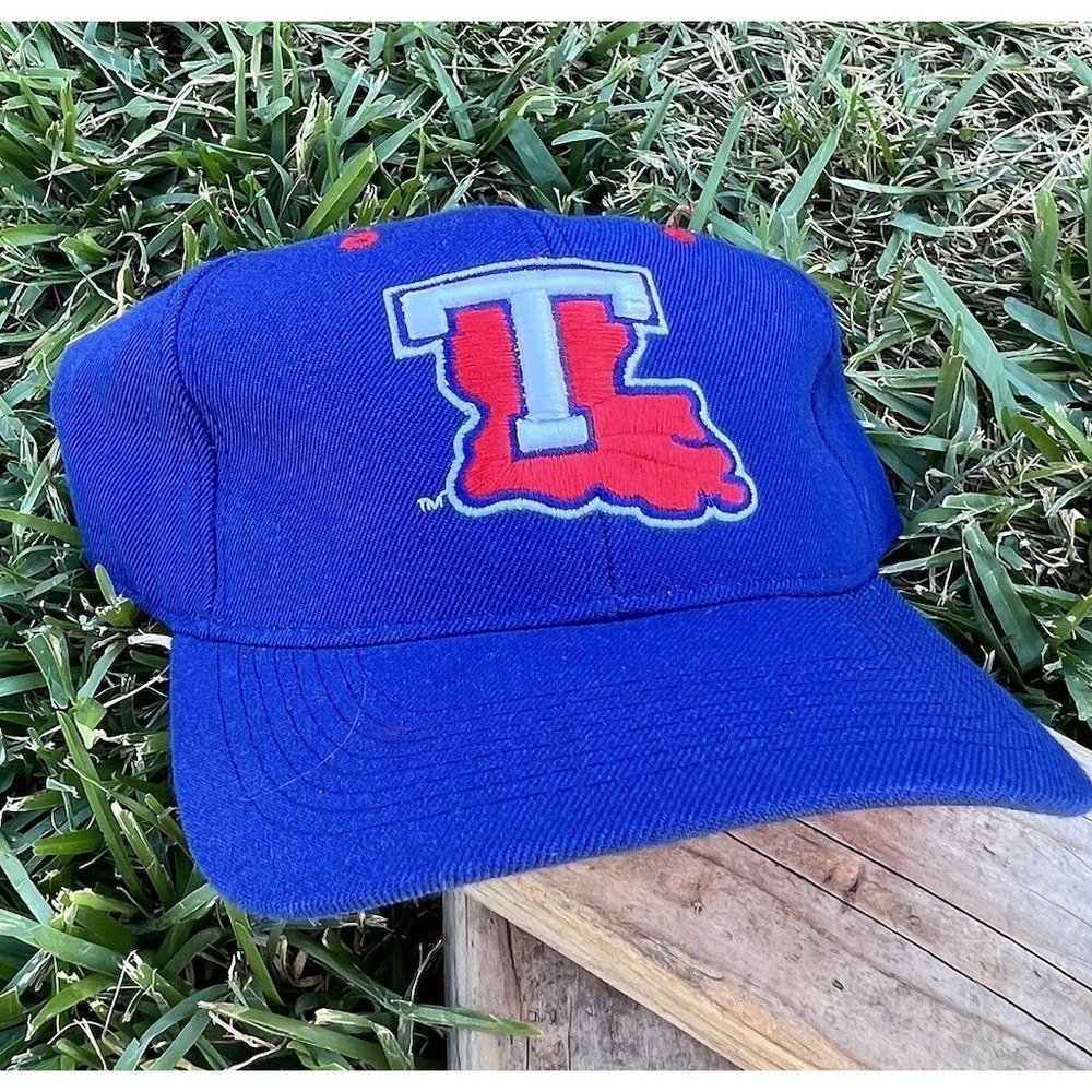 Vintage Louisiana Tech Fitted Hat 7 5/8 Y2k LA Tech Oversized Logo Bulldog
